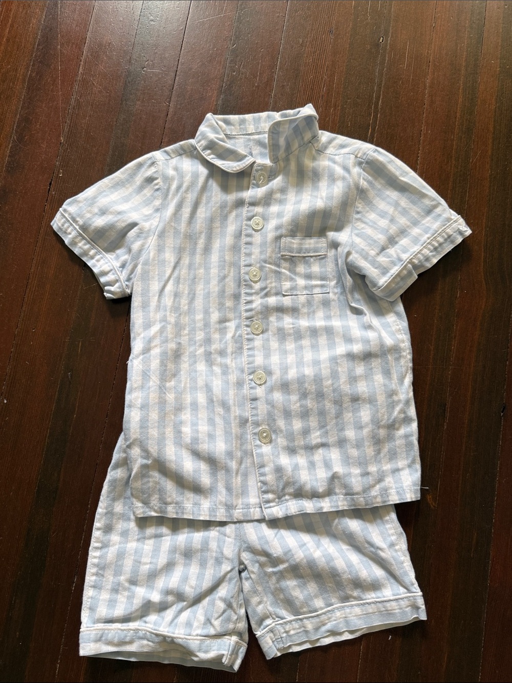 Petit plume gingham Light Blue & White Striped Short Pajama Set
